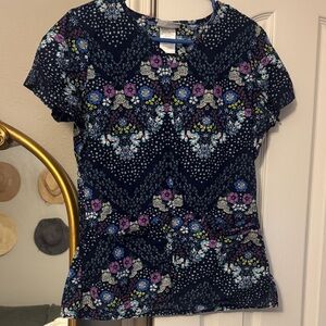 Scrubstar Navy Floral Women's Short Sleeve Top